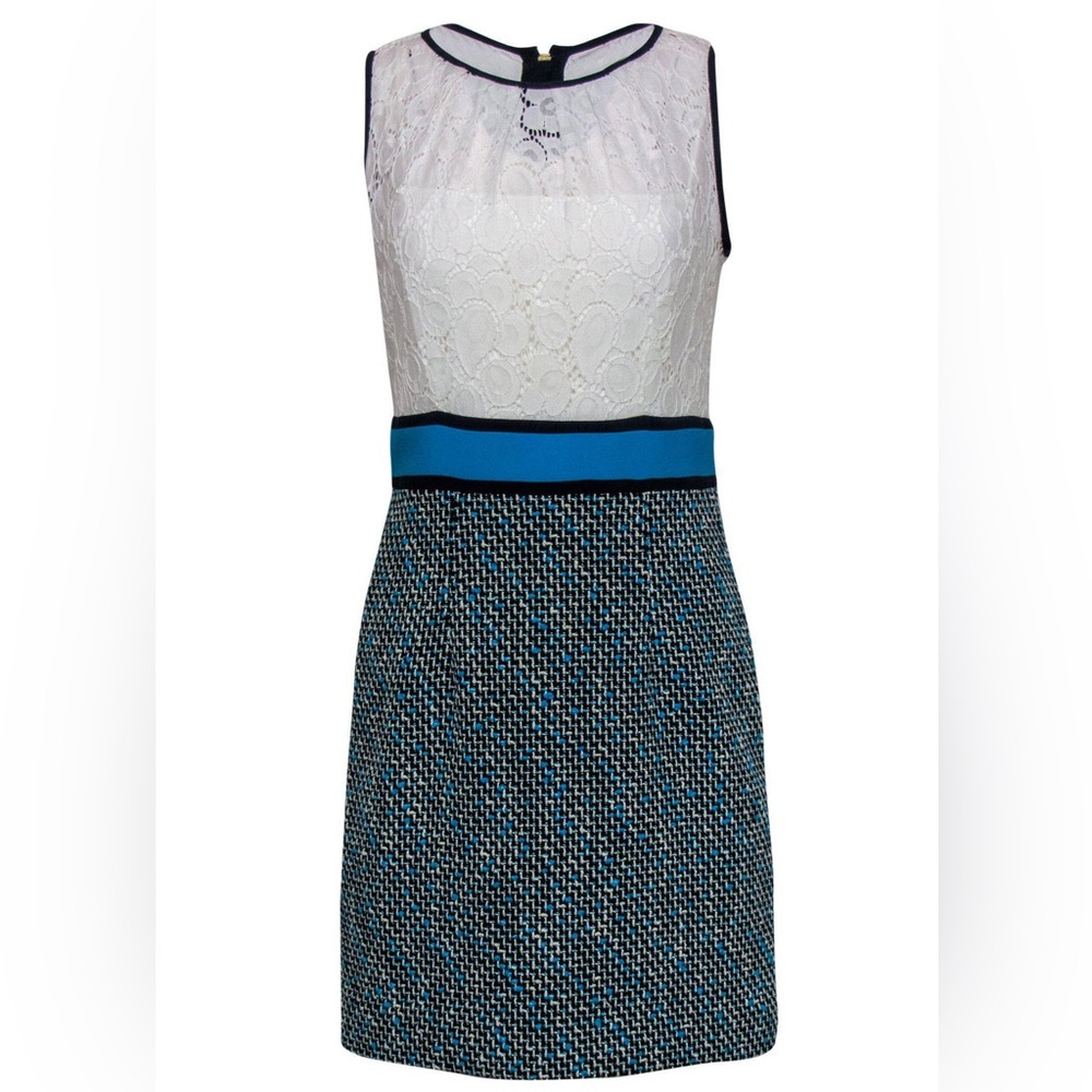 Molly White Lace & Blue Tweed Sheath Dress
